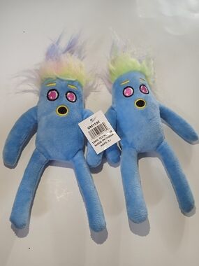 Two Monster Blue,  Plush Monster Keychain with Neon Hair Is A Combo